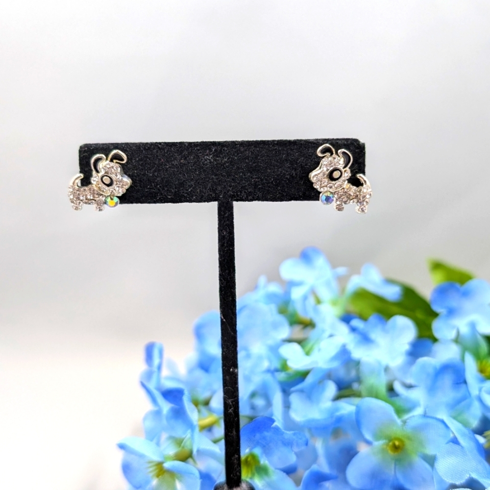 Adorable Dog / Puppy Crystal Studded Vintage Stud Earrings